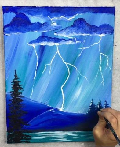 Image of stormy scene painted on canvas