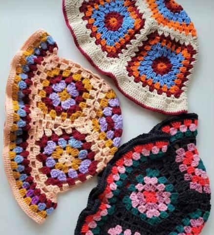 Image of granny square bucket hats