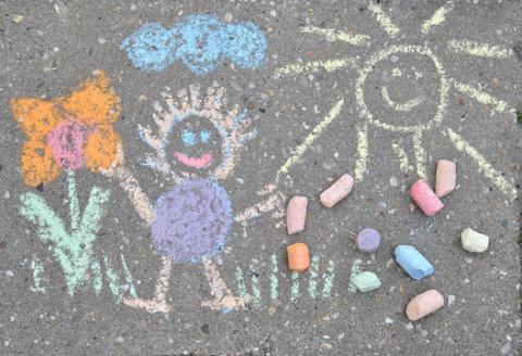 Image of art drawn in chalk on sidewalk