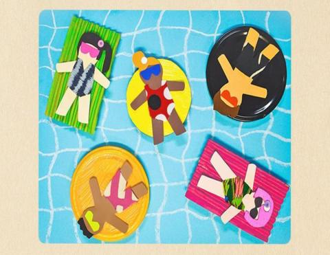 Image of paper kids in pool craft