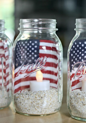 Image of American flag on mason jars