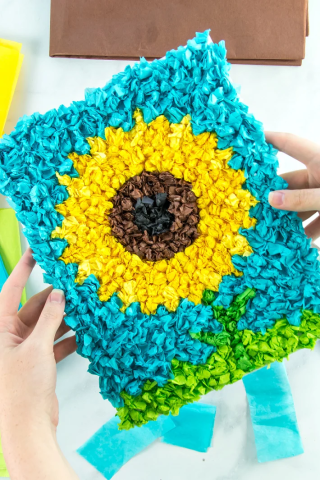 Image of sunflower made of tissue paper