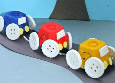 Image of cars made from egg cartons