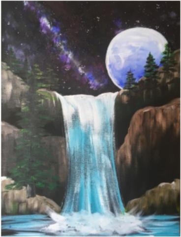 Image of moon & waterfall painting