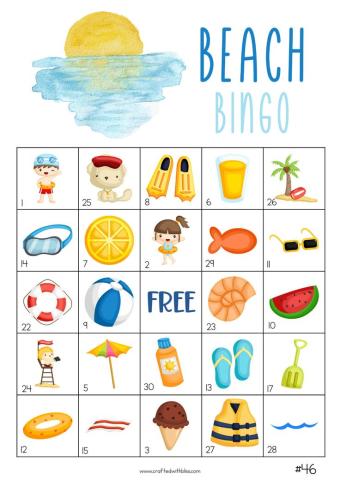 Image of beach-themed bingo card