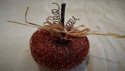 Image of pumpkin made from dish scrubber