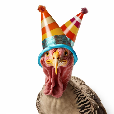 Image of turkey with party hat