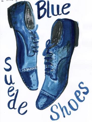 Image of blue suede shoes painting