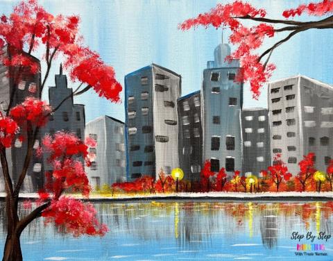 Image of fall in the city painting