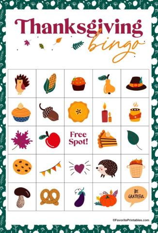 Image of Thanksgiving bingo