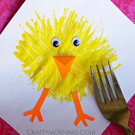 Image of chick made with paint and a fork