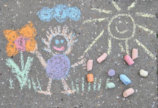 Image of art drawn in chalk on sidewalk