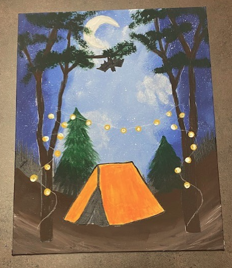 Image of tent in the woods painting