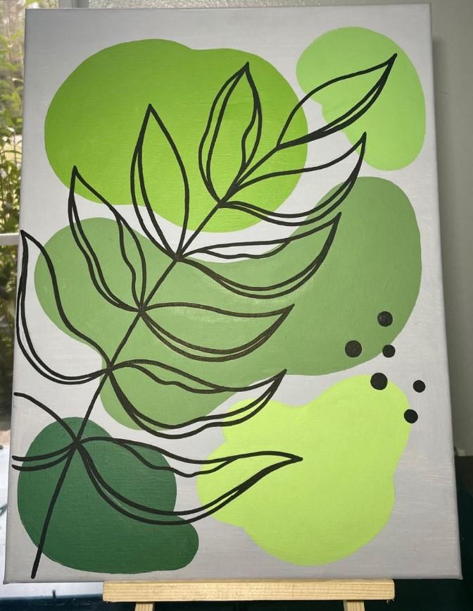 Image of leaf painted on canvas